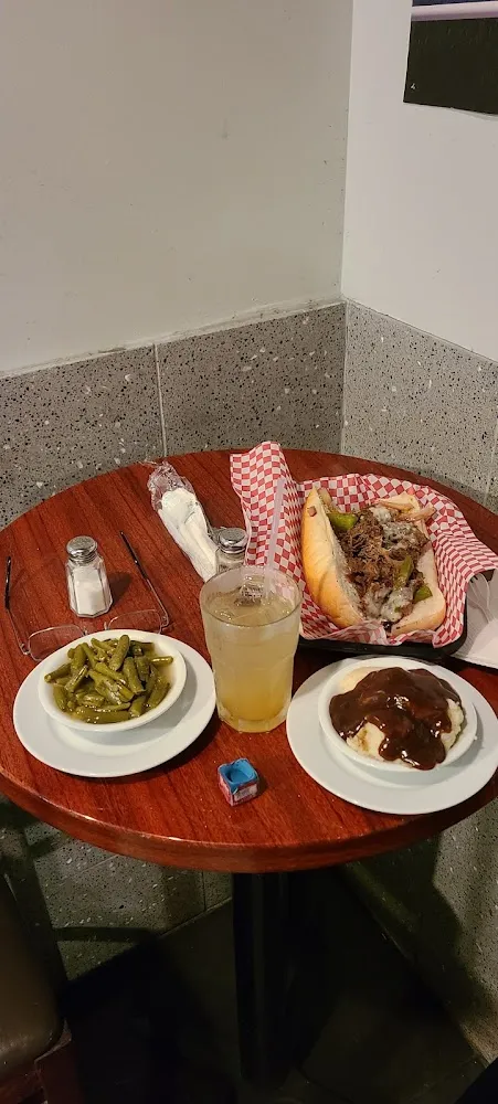 Philly Cheese Steak Sandwich Mashed Potatoes with Gravy and String Beans